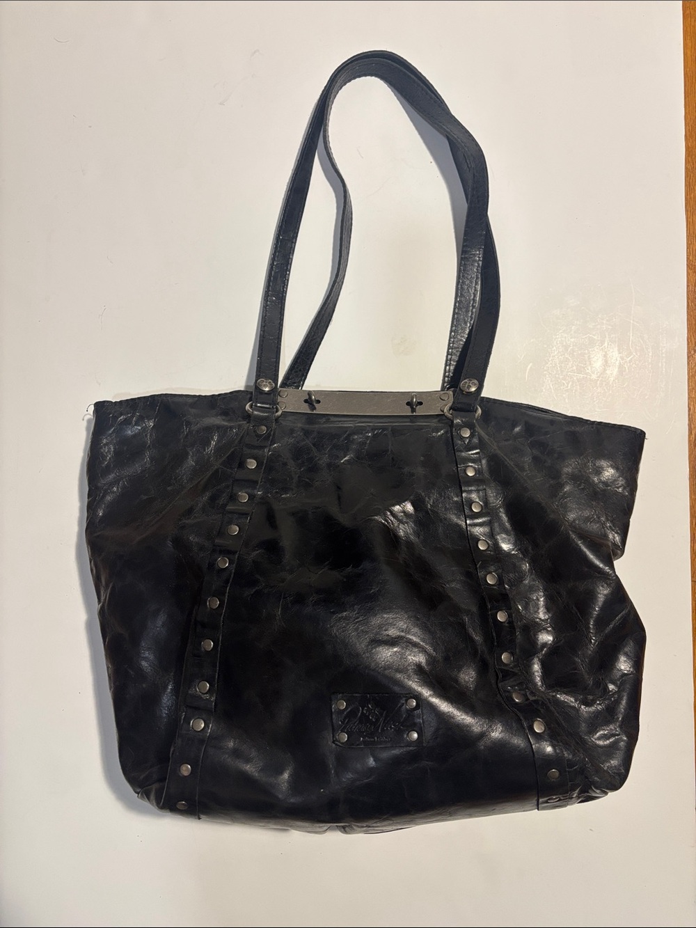Patricia Nash Black Leather Studded Tote